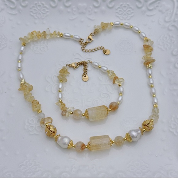 26X18 Handmade Freshwater Pearl Citrine Necklace and Bracelet Set